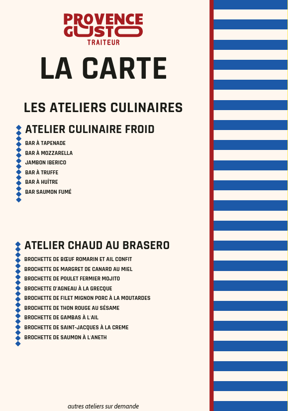 menu carte des ateliers culinaires